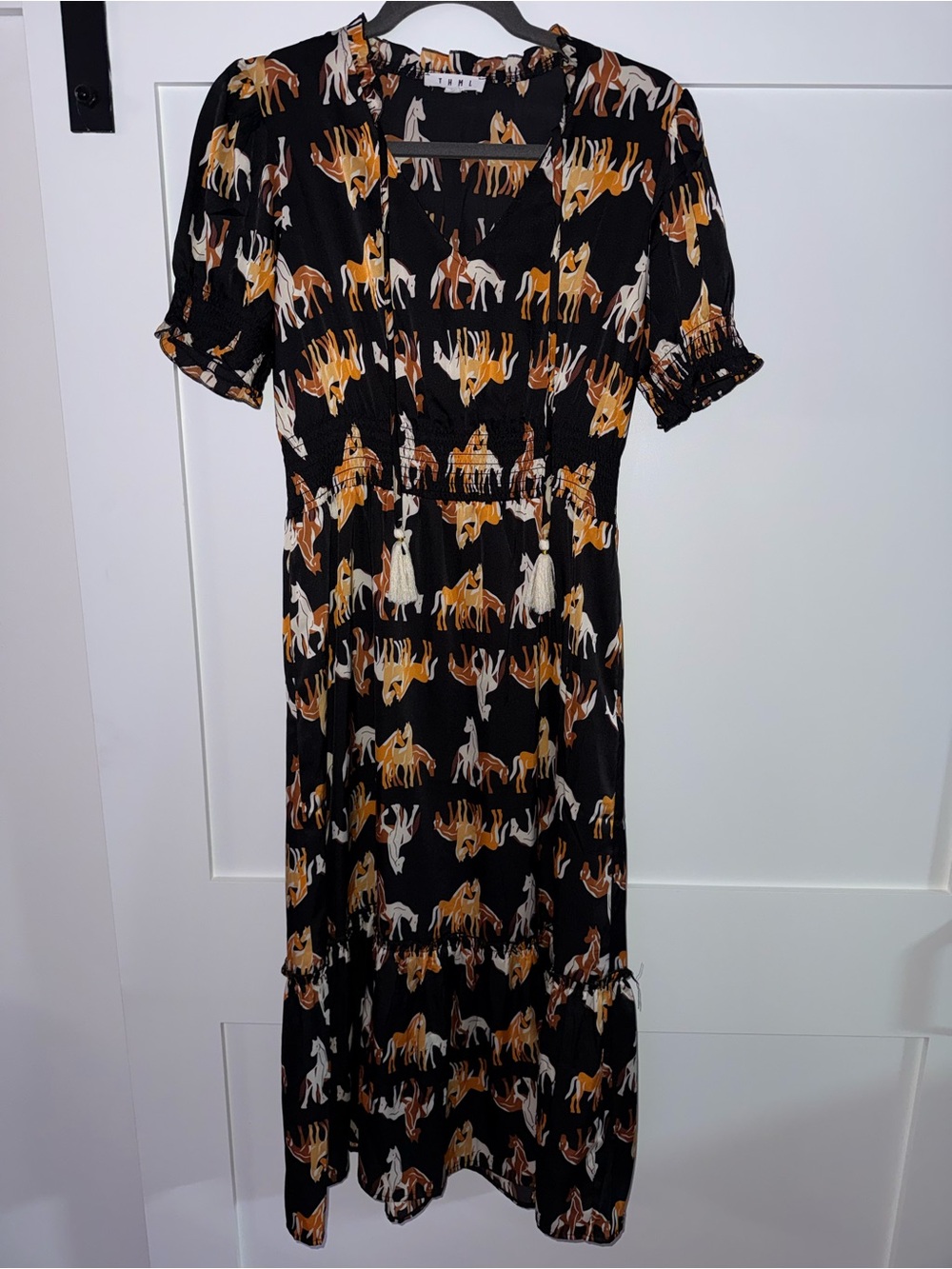 THML Black Maxi Dress with Tan & Cream Horse Print